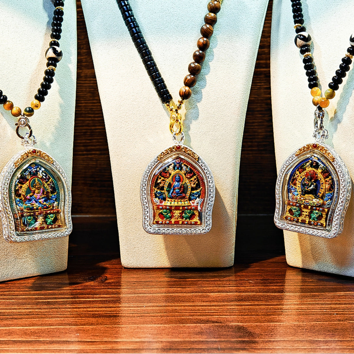 Tibetan Hand-Painted Buddhist Deity Tsa Tsa Amulet Pendant