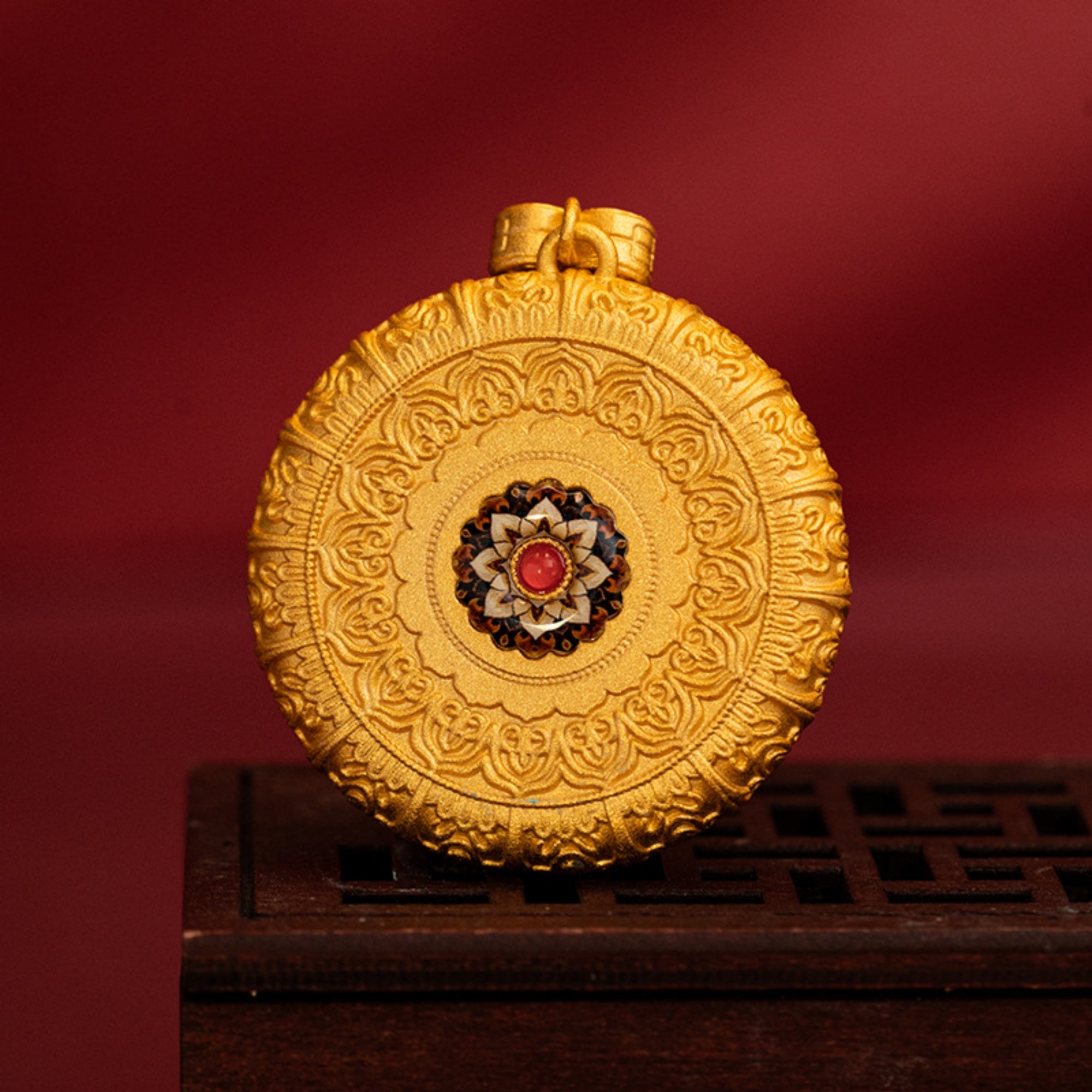 Tibetan Hand-Painted Guardian Buddha Thangka Pendant Necklace