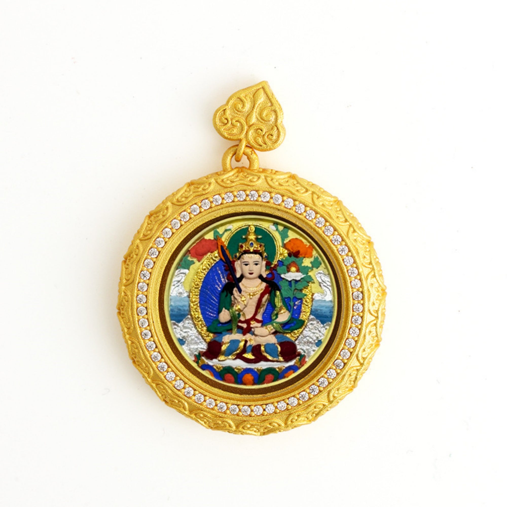 Tibetan Hand-Painted Guardian Buddha Thangka Pendant Necklace