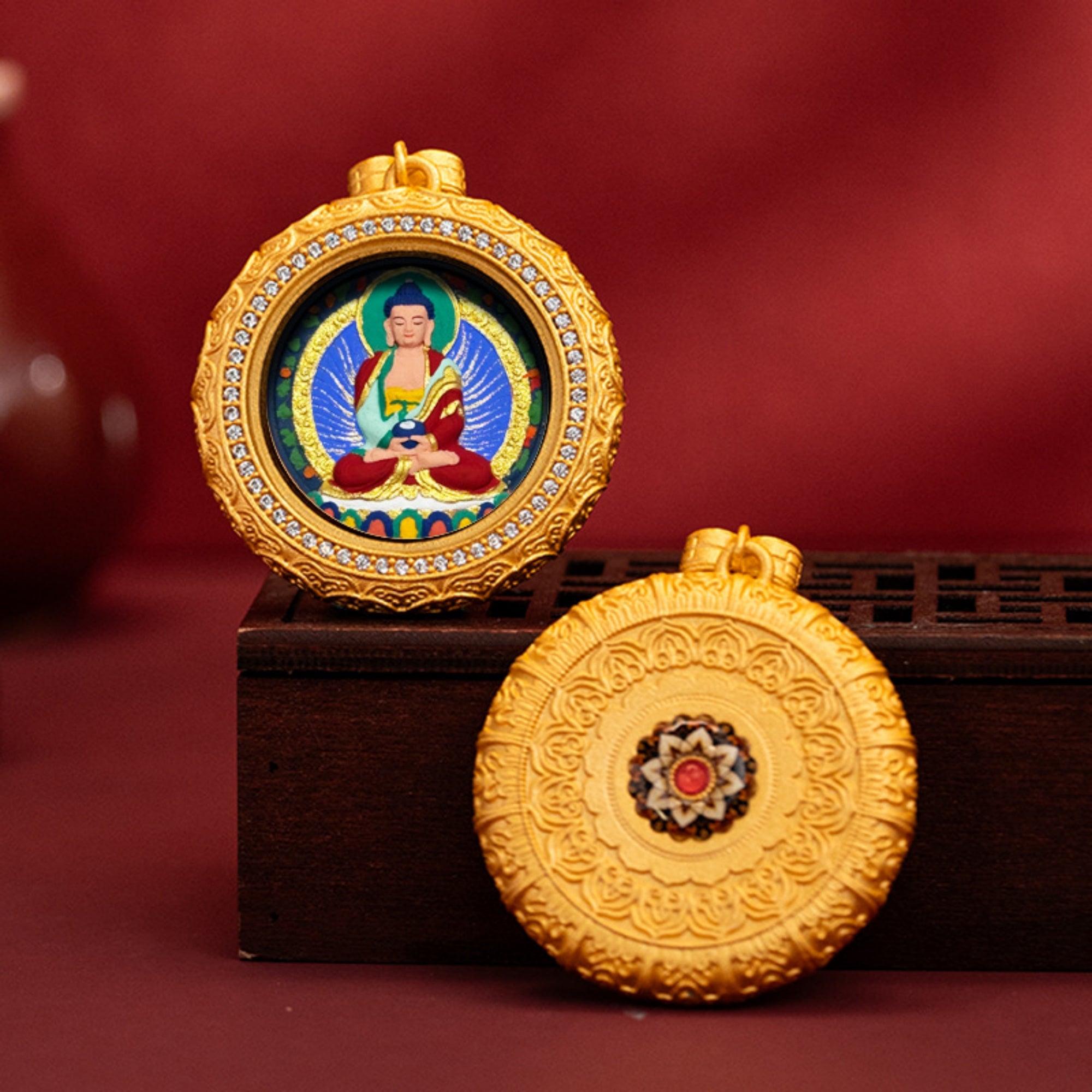 Tibetan Hand-Painted Guardian Buddha Thangka Pendant Necklace