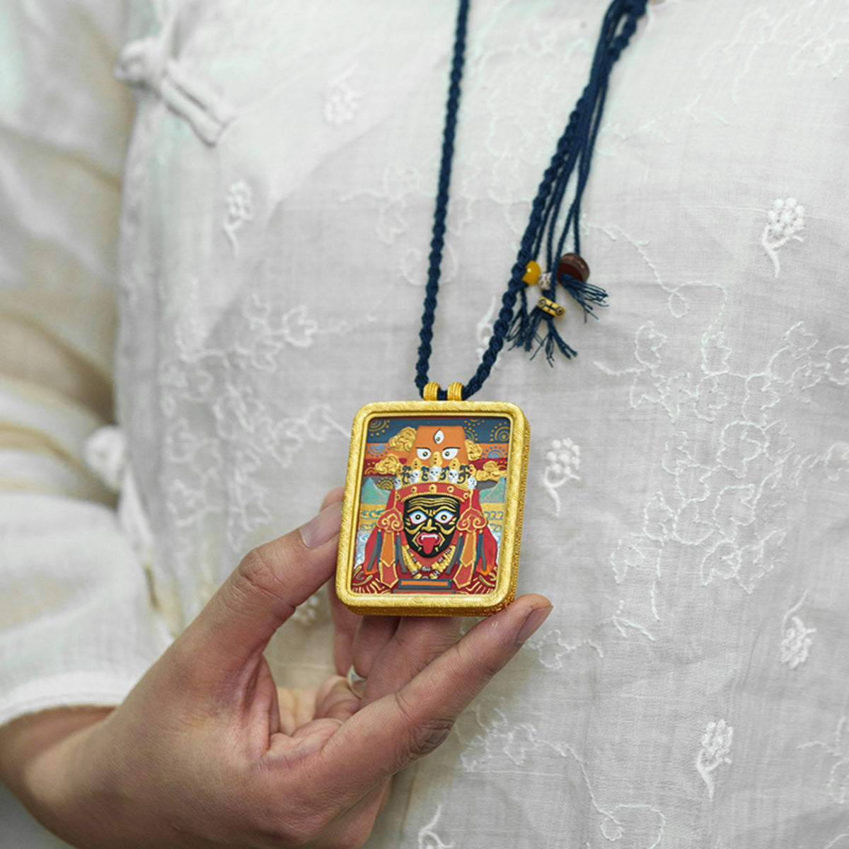 Tibetan Hand-Painted Zodiac Guardian Buddha Gawu Pendant Necklace
