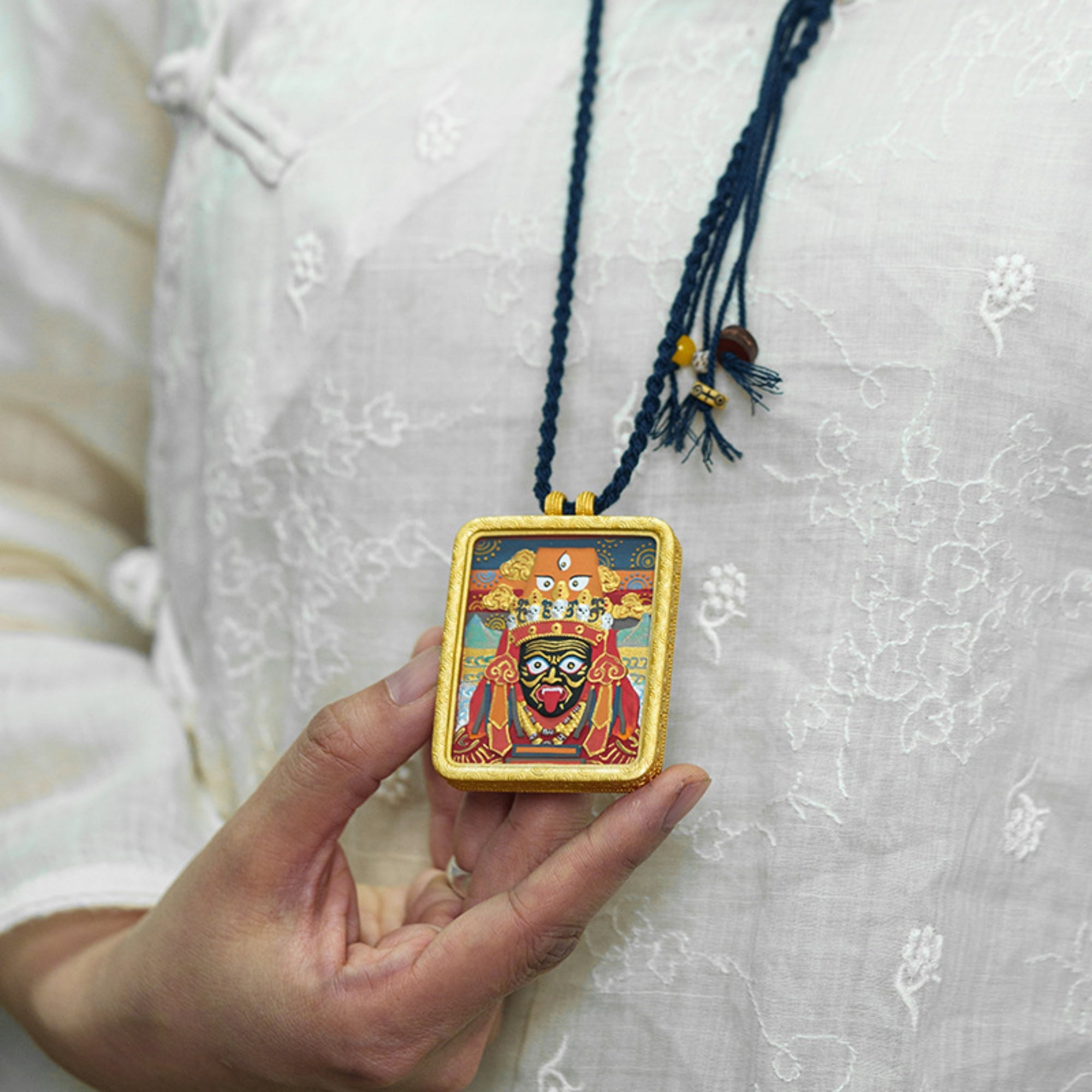 Tibetan Hand-Painted Zodiac Guardian Buddha Gawu Pendant Necklace