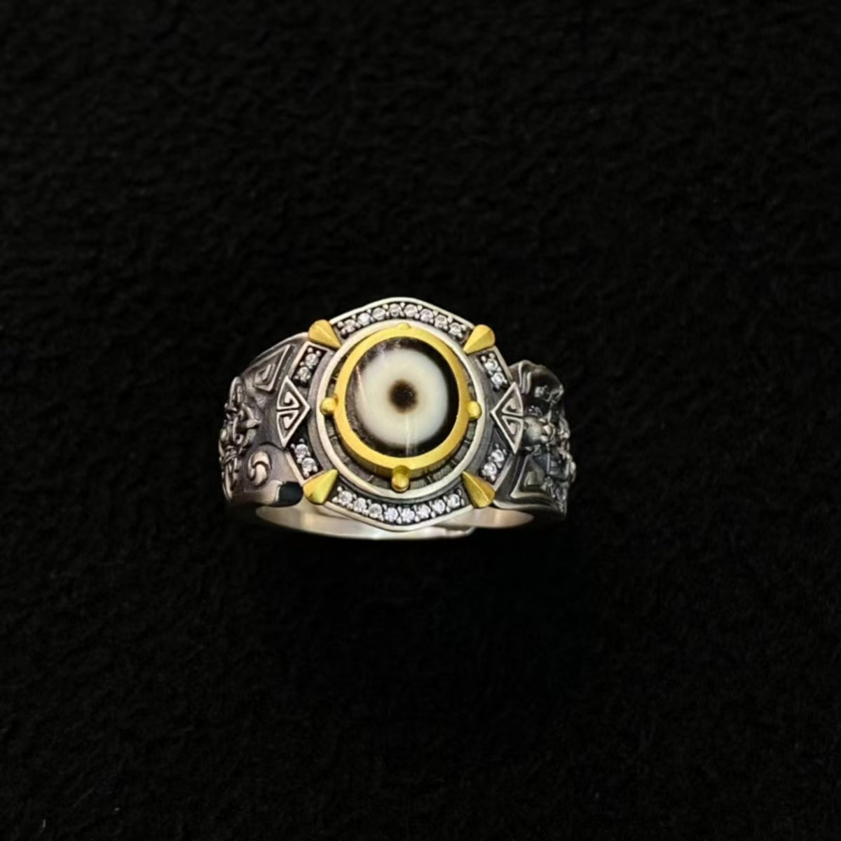Tibetan Handcrafted Marici Dzi Silver Ring