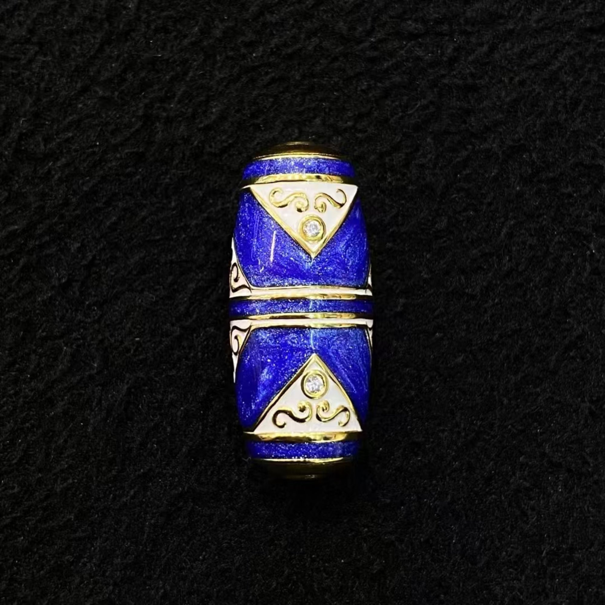 Tibetan Handcrafted Silver & Enamel Dzi Bead Pendant Necklace