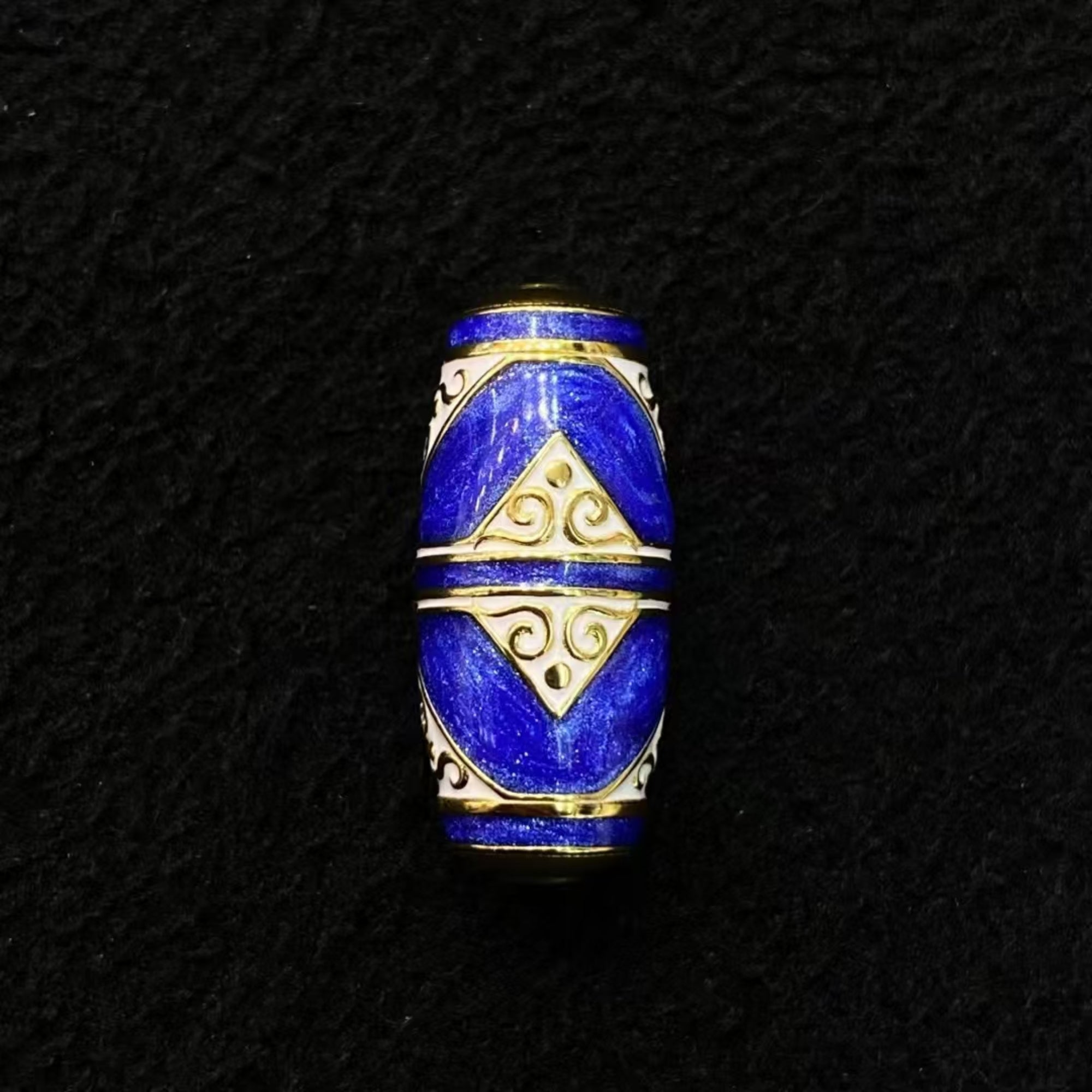 Tibetan Handcrafted Silver & Enamel Dzi Bead Pendant Necklace