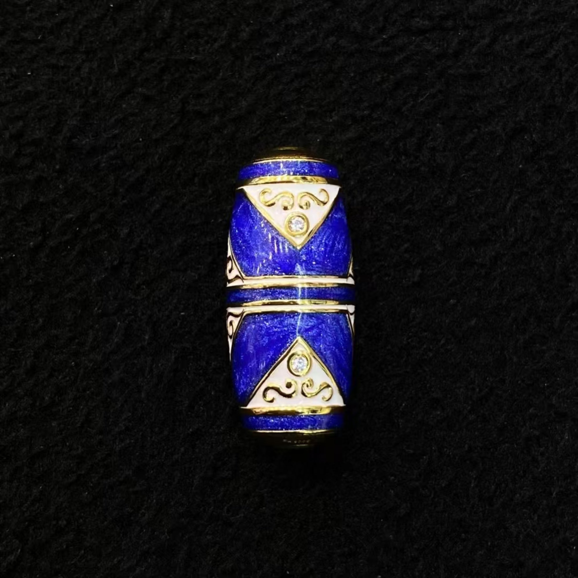Tibetan Handcrafted Silver & Enamel Dzi Bead Pendant Necklace