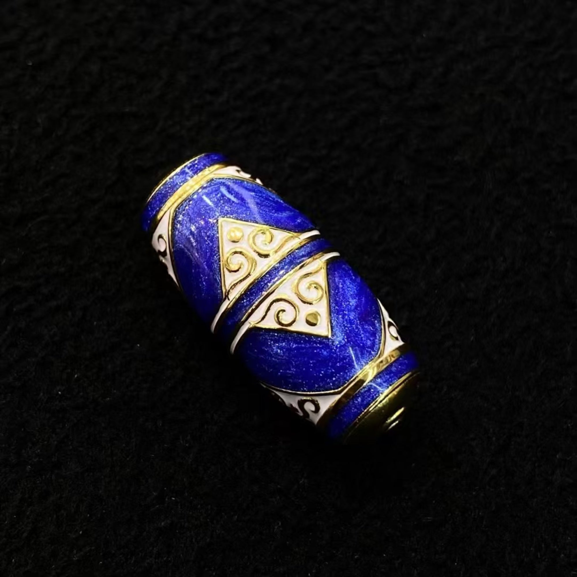 Tibetan Handcrafted Silver & Enamel Dzi Bead Pendant Necklace