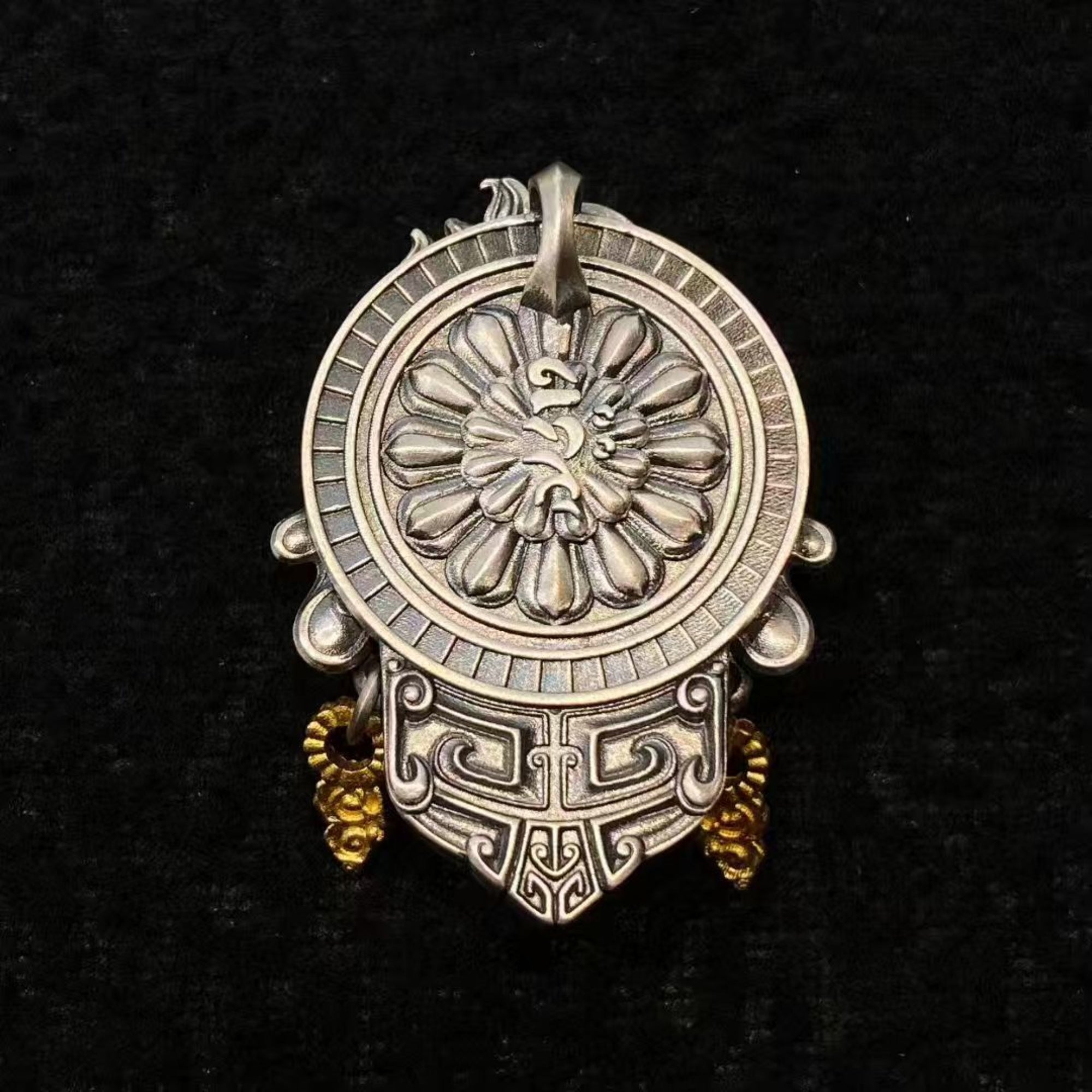 Tibetan Hayagriva (Horse-Headed Wisdom King) Sterling Silver Crystal Enamel Amulet Pendant