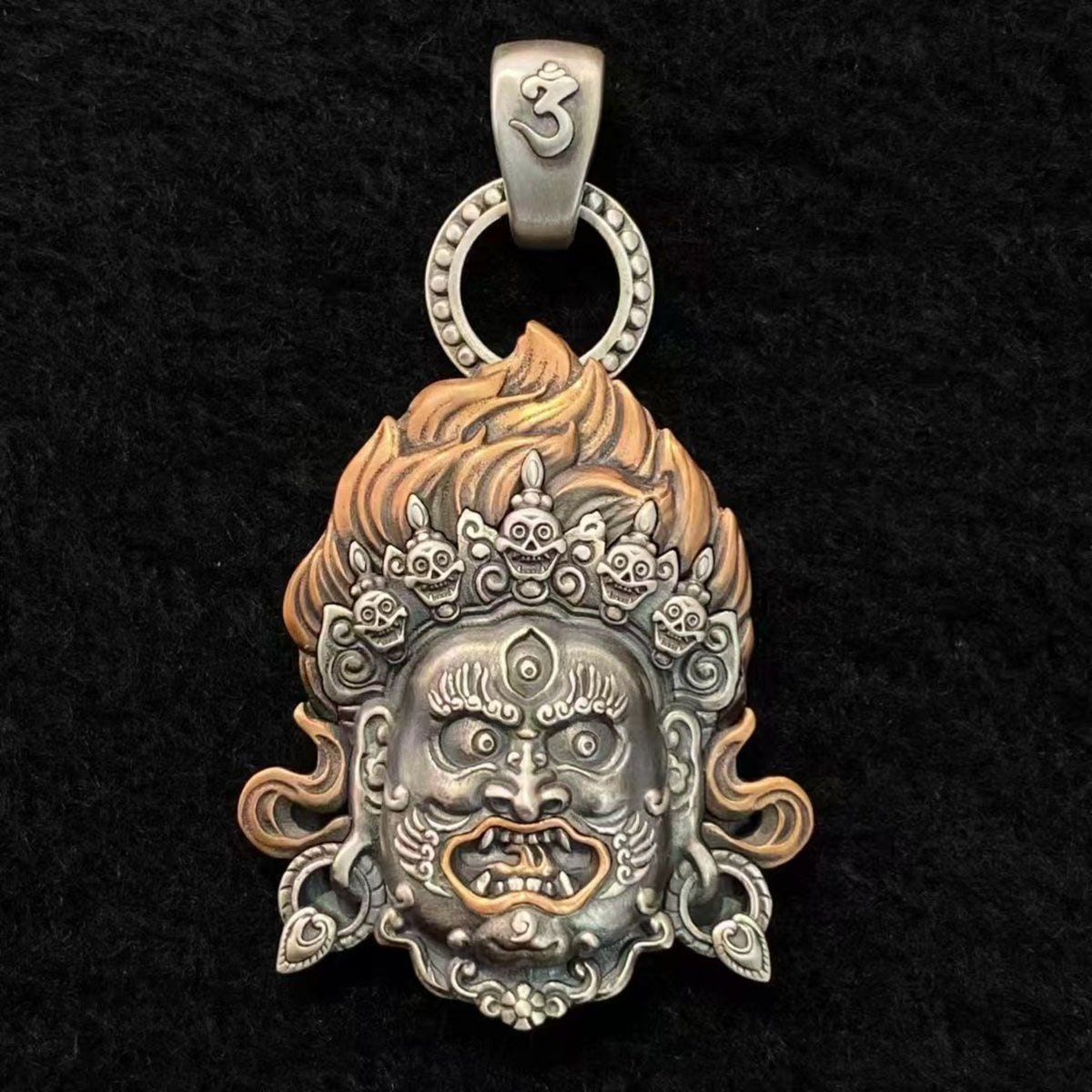 Tibetan Mahakala Guardian Silver Amulet Necklace