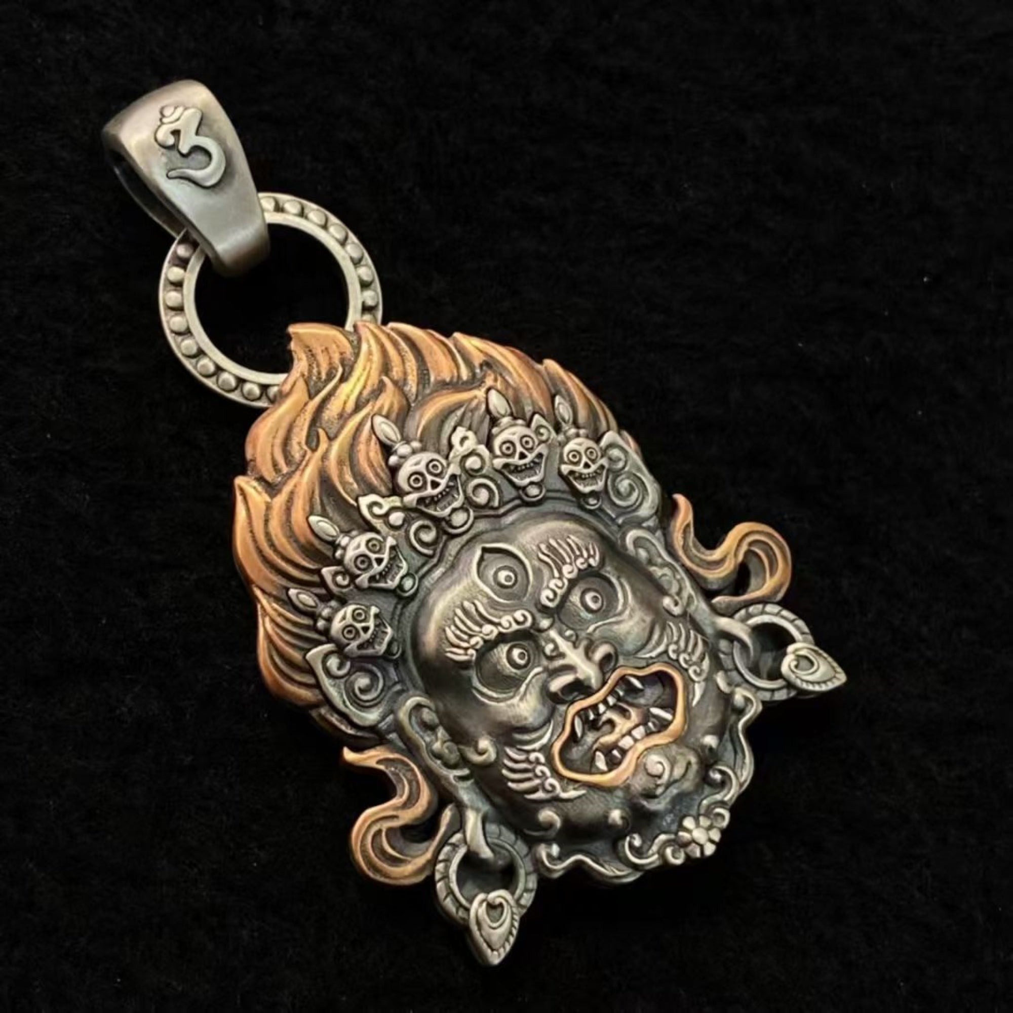 Tibetan Mahakala Guardian Silver Amulet Necklace