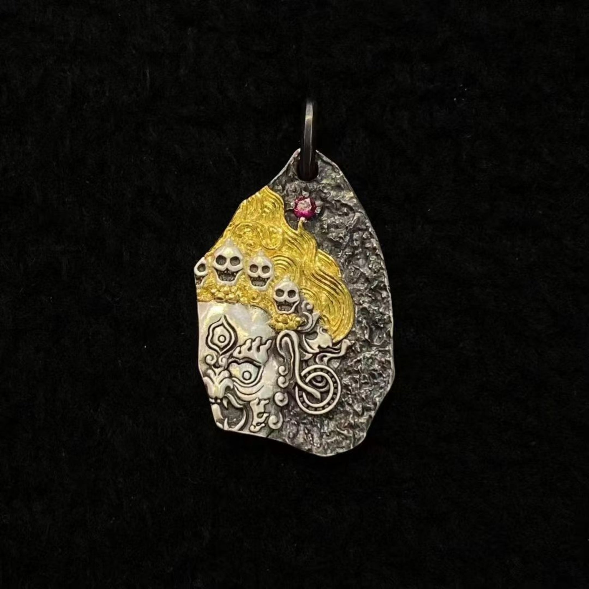 Tibetan Mahakala Protector Deity Sterling Silver Talisman Pendant Necklace