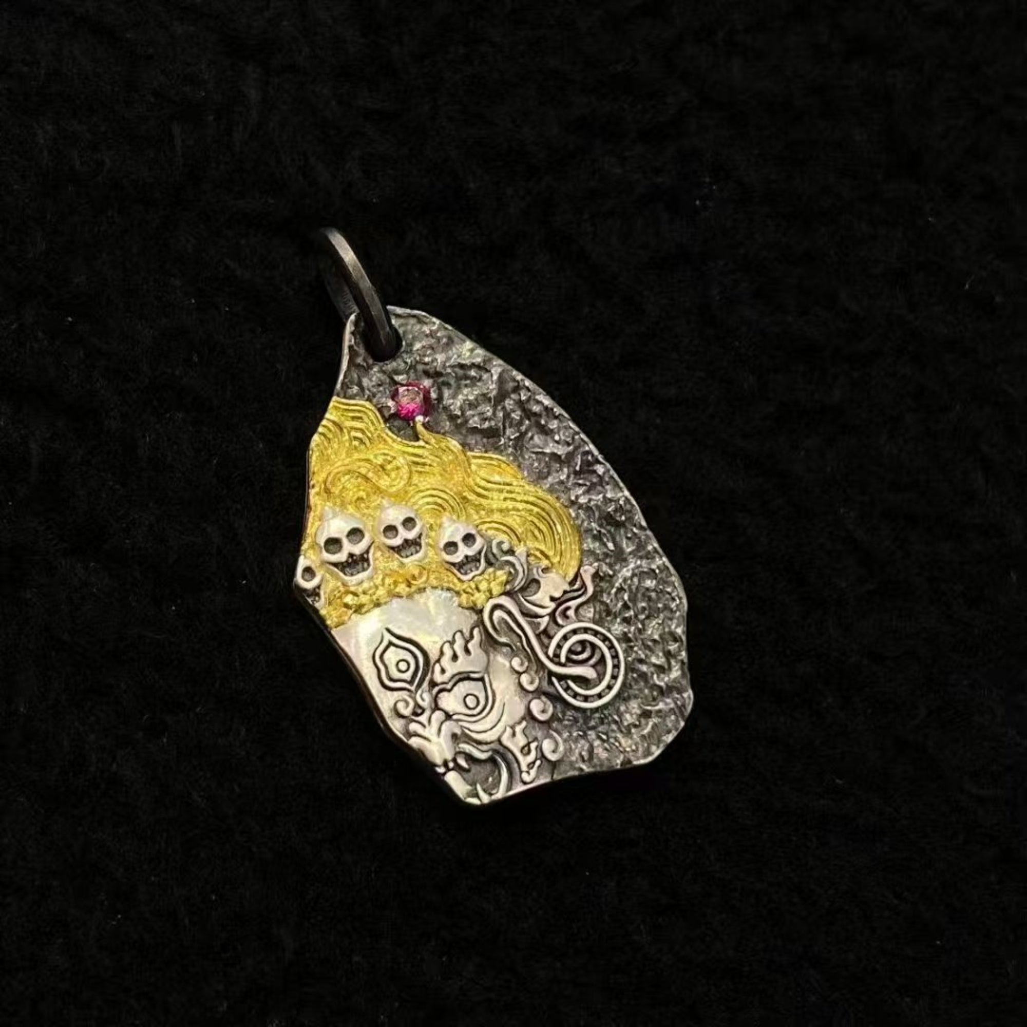 Tibetan Mahakala Protector Deity Sterling Silver Talisman Pendant Necklace