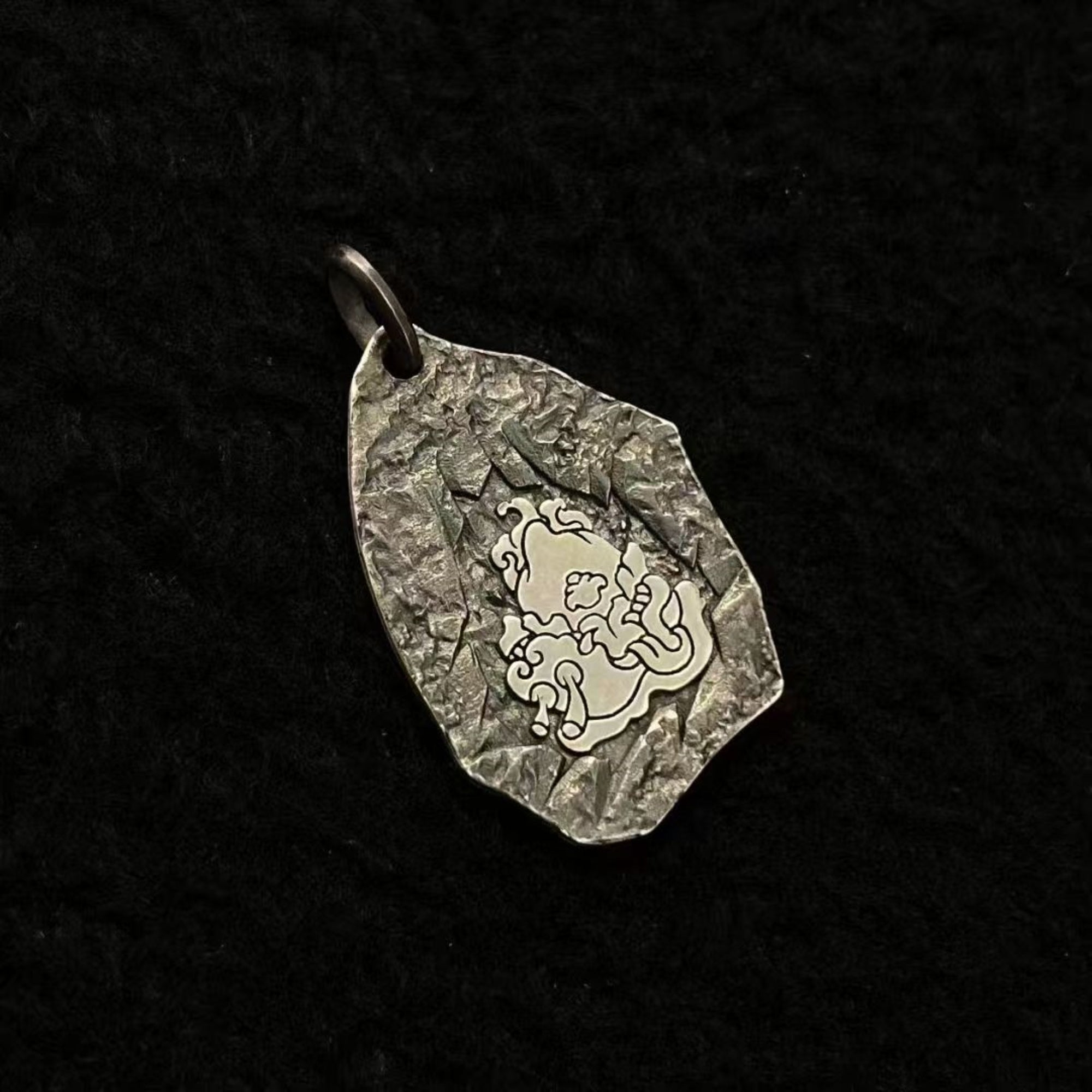 Tibetan Mahakala Protector Deity Sterling Silver Talisman Pendant Necklace