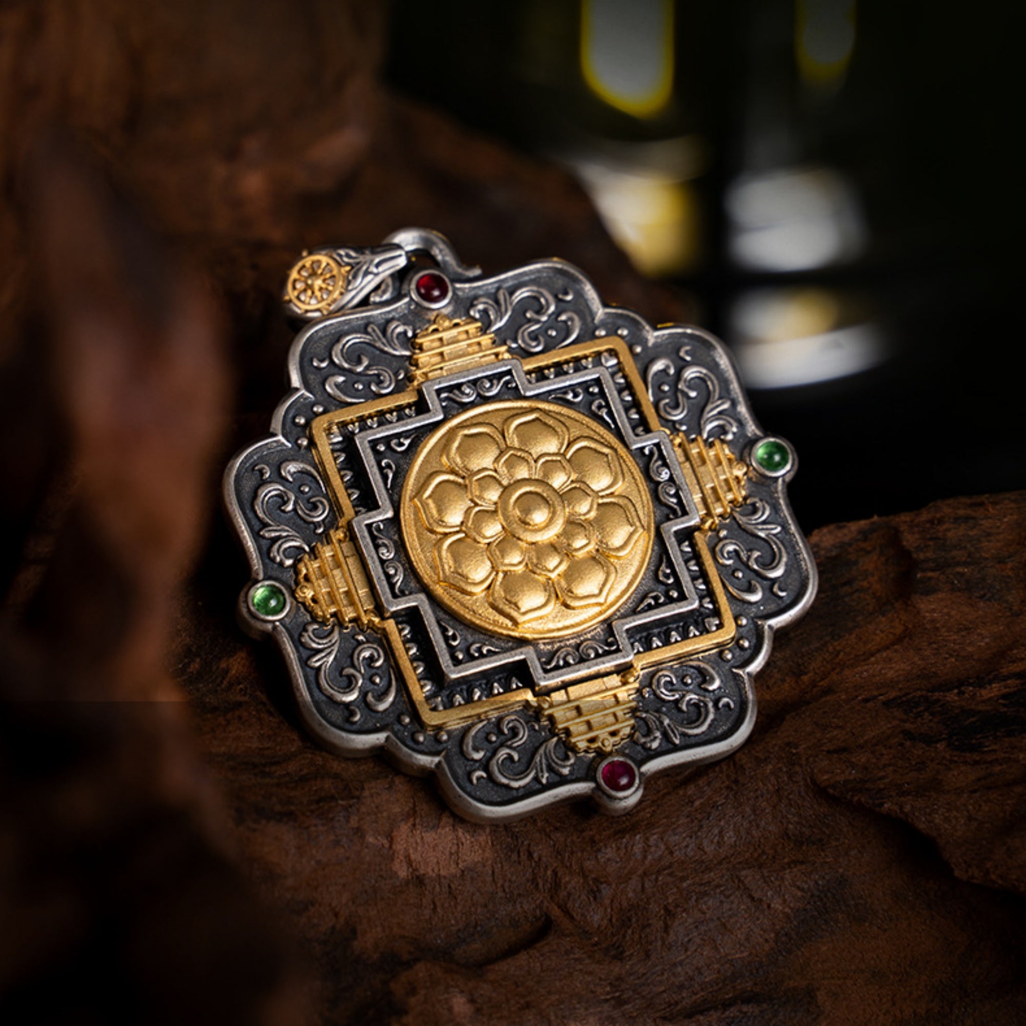 Tibetan Mandala Sterling Silver Pendant Necklace