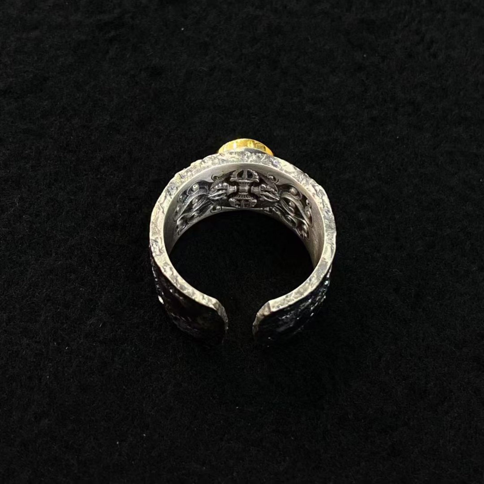 Tibetan Phurba Vajra Dzi Bead Sterling Silver Adjustable Ring