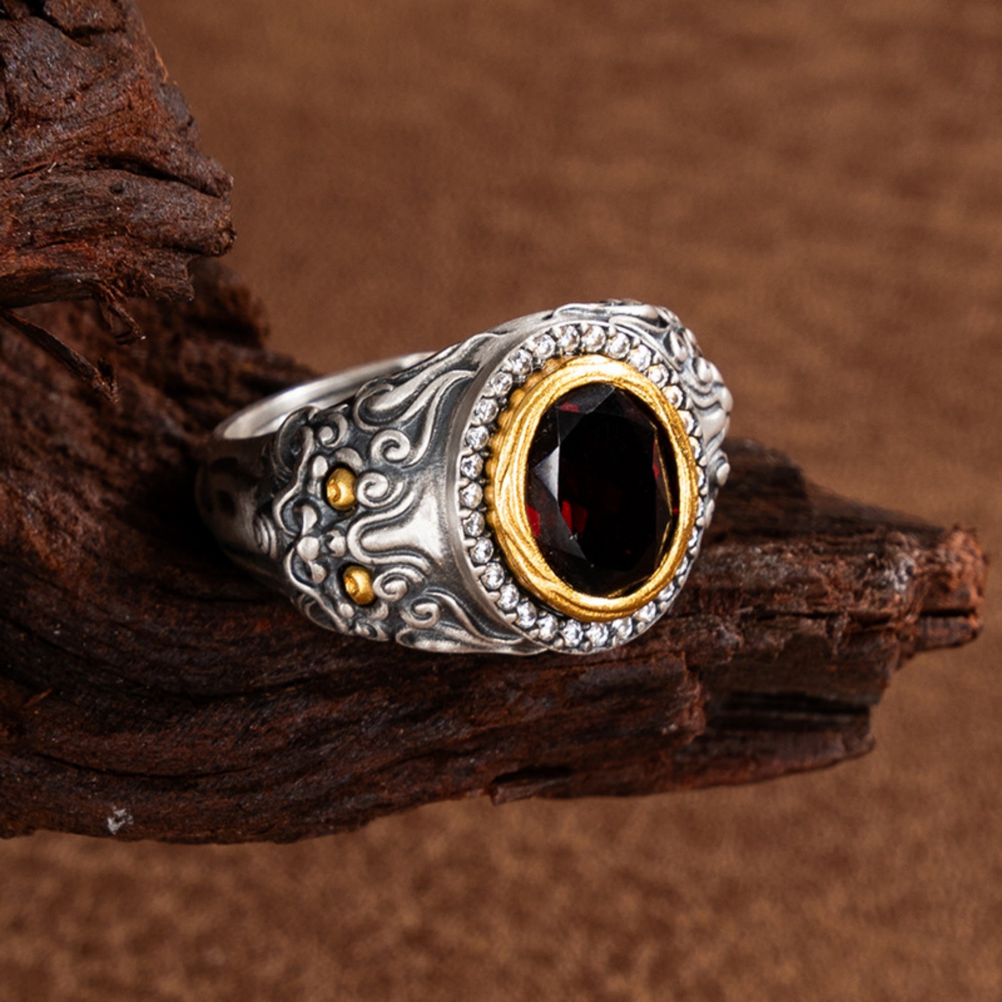 Tibetan Protector Zhizha Sterling Silver Gemstone Adjustable Ring