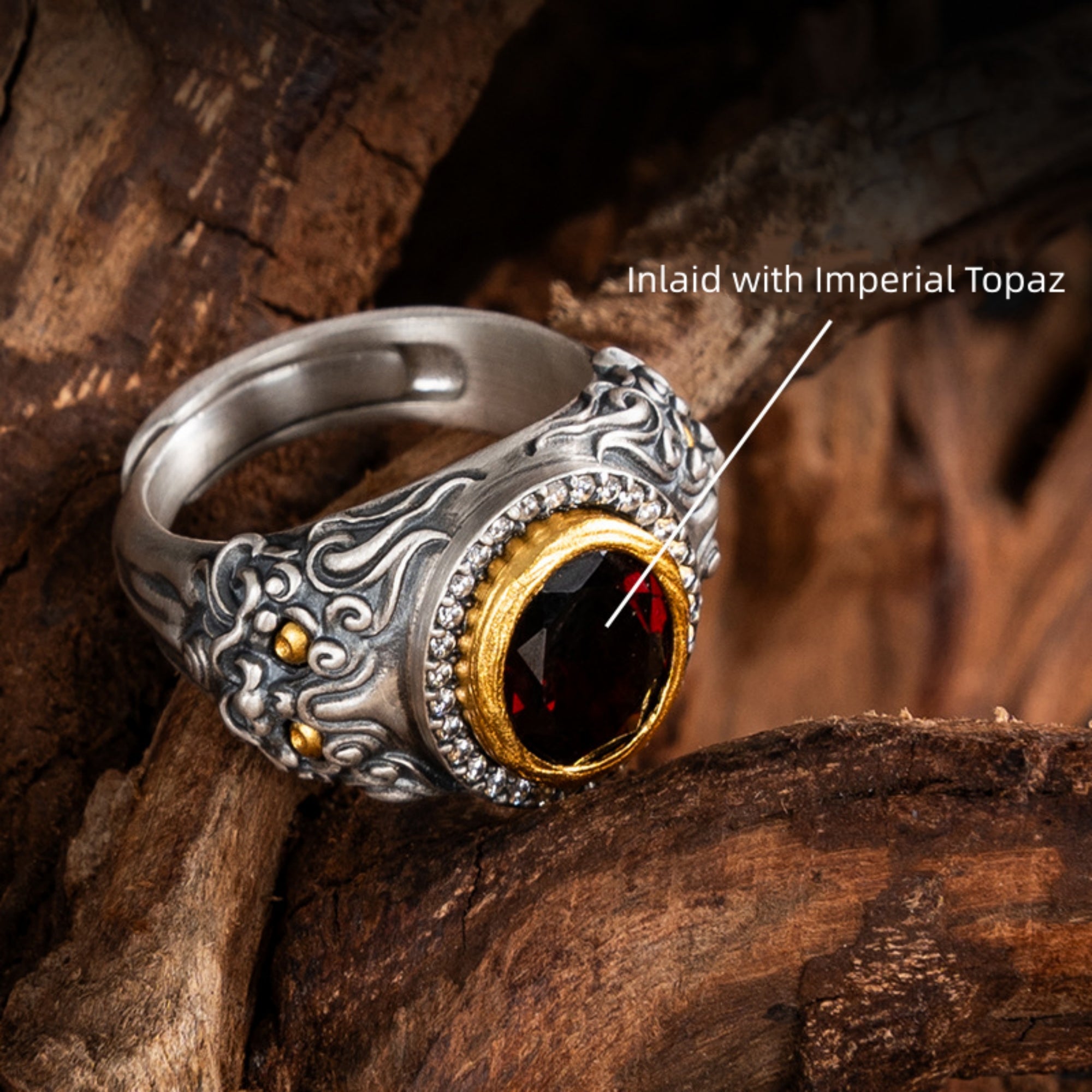 Tibetan Protector Zhizha Sterling Silver Gemstone Adjustable Ring