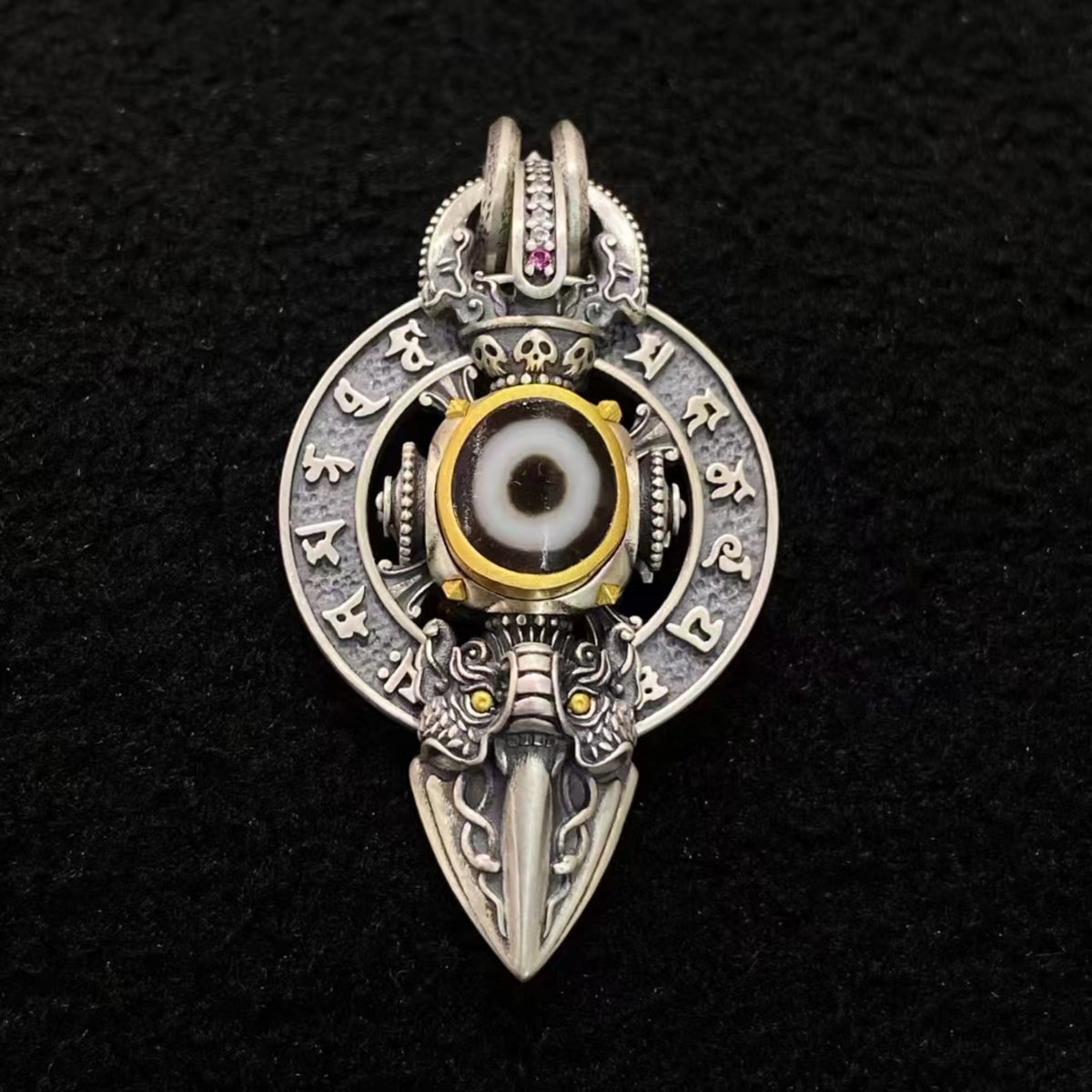 Tibetan Silver Ritual Phurba Amulet Pendant