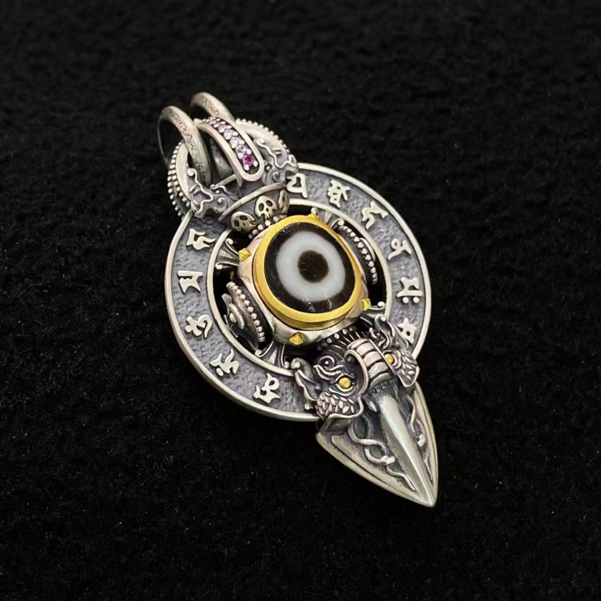 Tibetan Silver Ritual Phurba Amulet Pendant