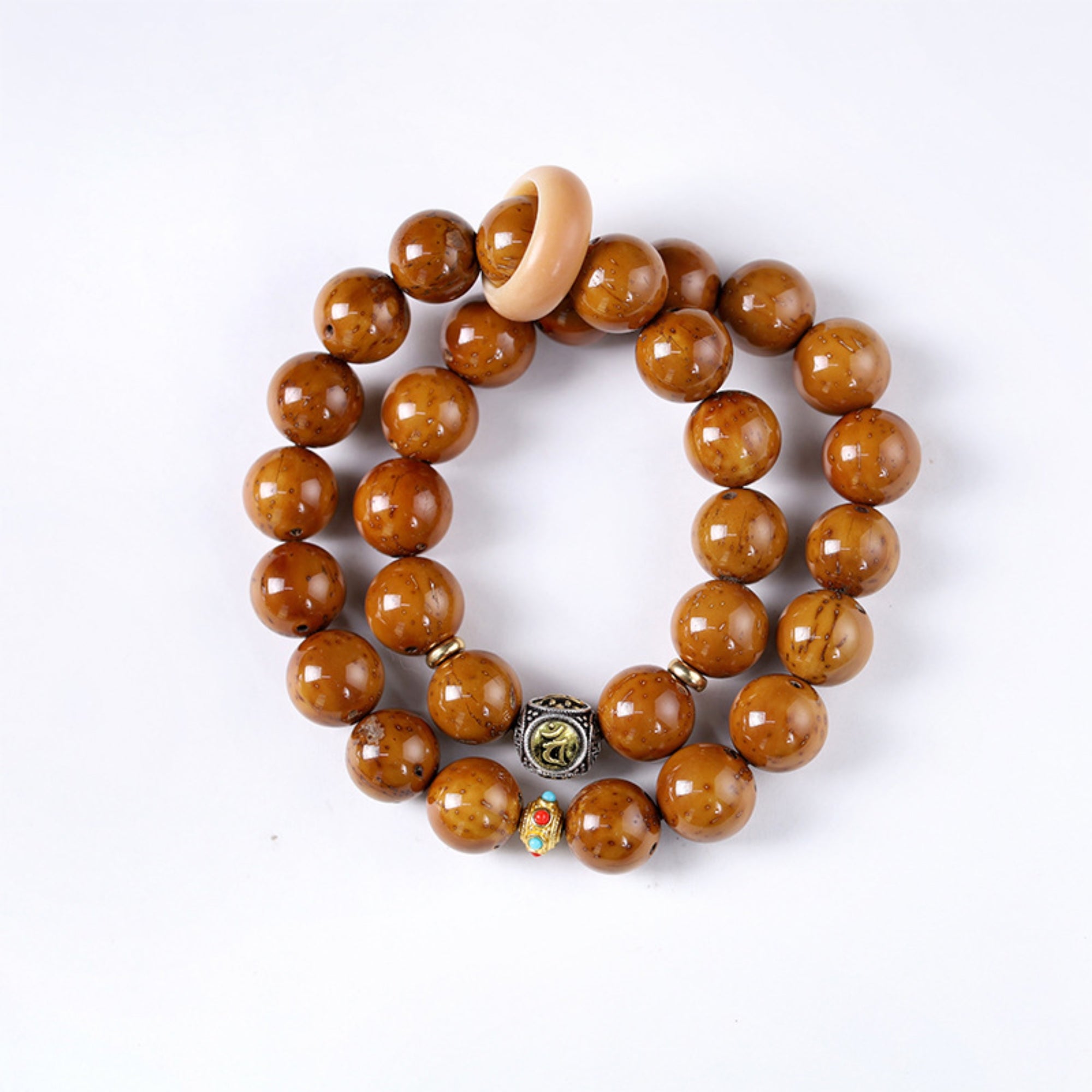 Tibetan Silver Zodiac Mantra Bodhi Mala Bracelet