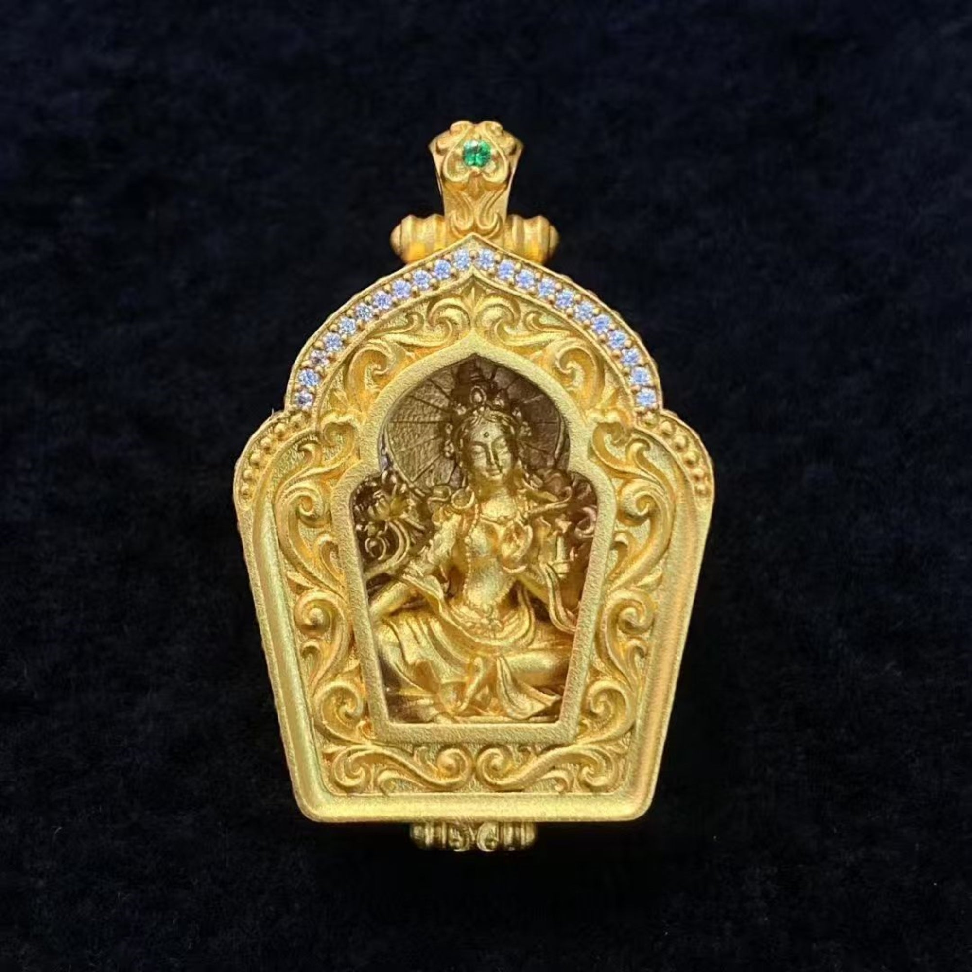Tibetan Sterling Silver Green Tara Gawu Box Pendant