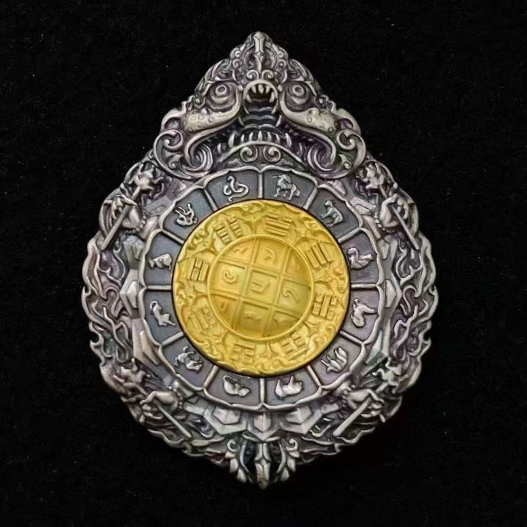 Tibetan Sterling Silver Nine Palaces Bagua Amulet Pendant