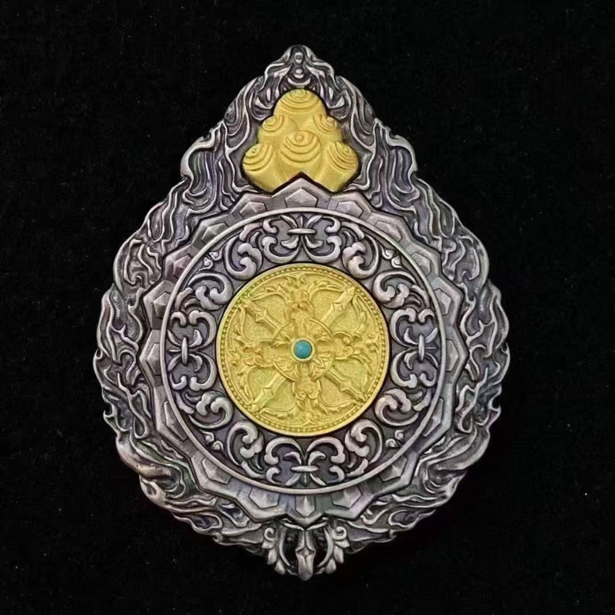 Tibetan Sterling Silver Nine Palaces Bagua Amulet Pendant
