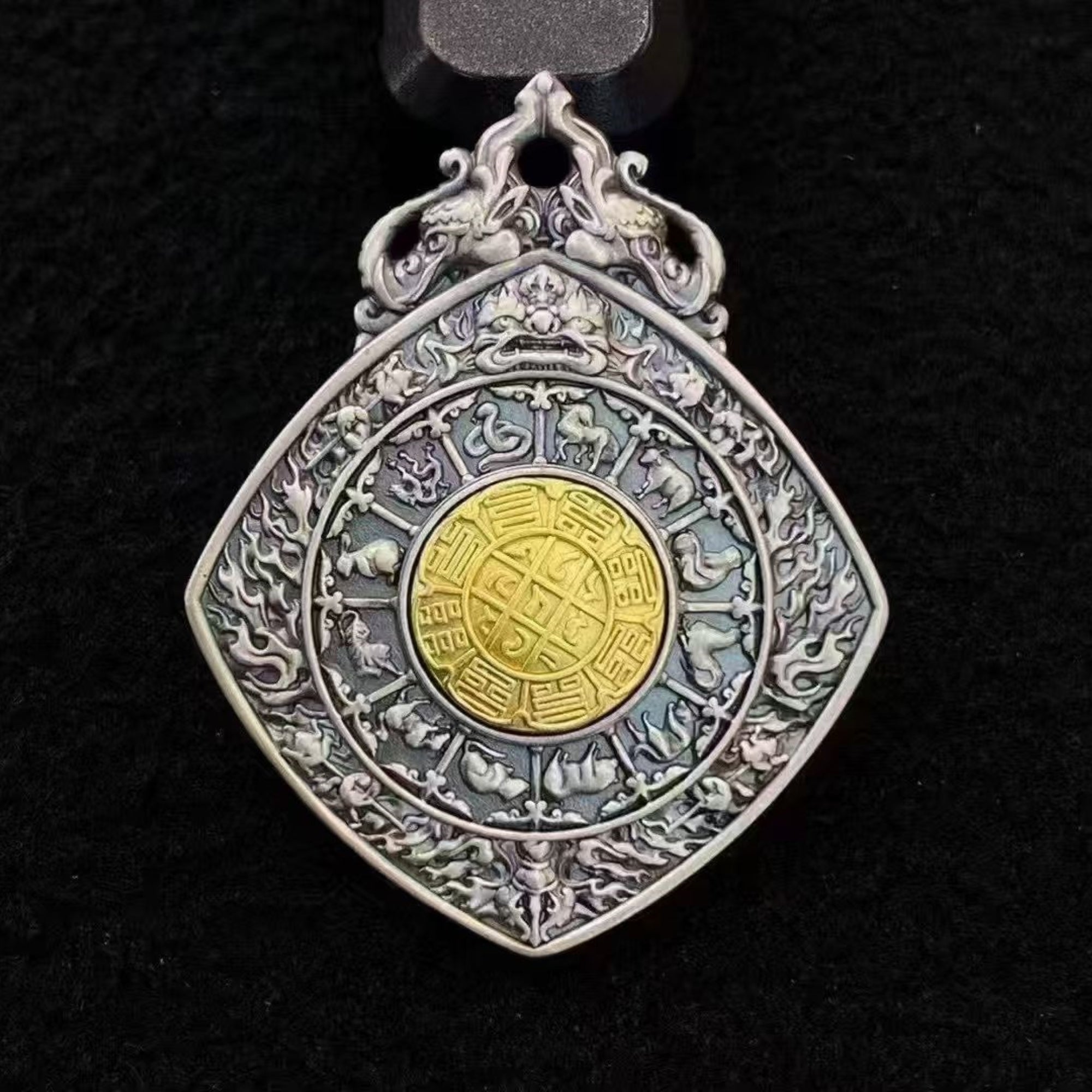 Tibetan Sterling Silver Nine Palaces Bagua Pendant