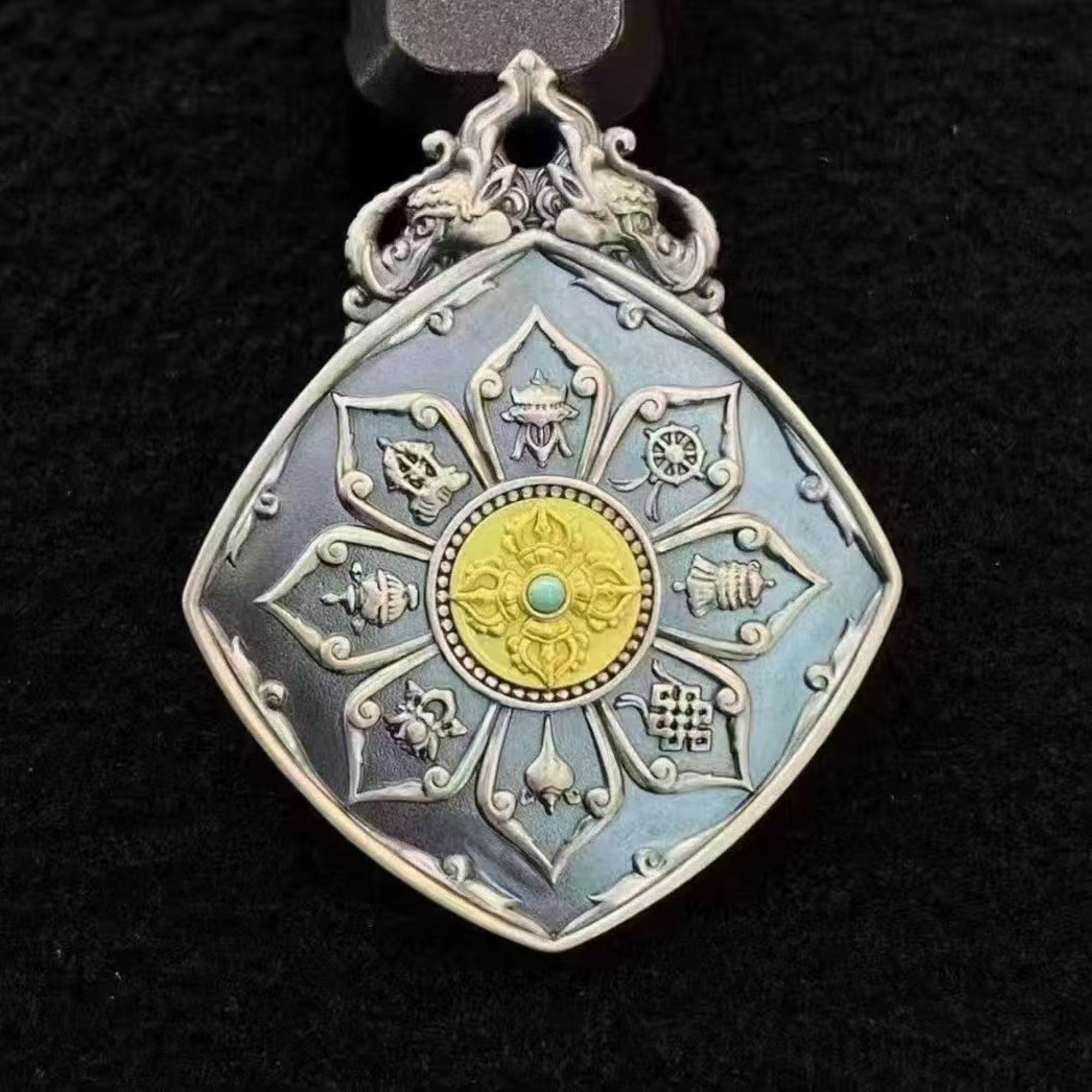 Tibetan Sterling Silver Nine Palaces Bagua Pendant