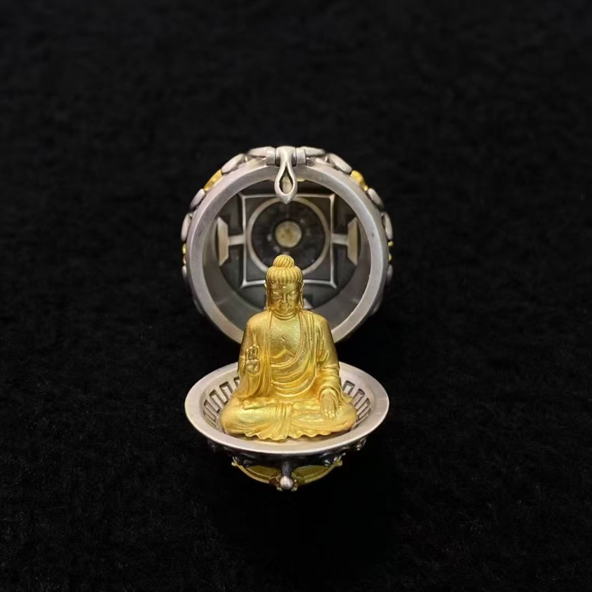 Tibetan Sterling Silver Shakyamuni Buddha & Ashtamangala Pendant Necklace
