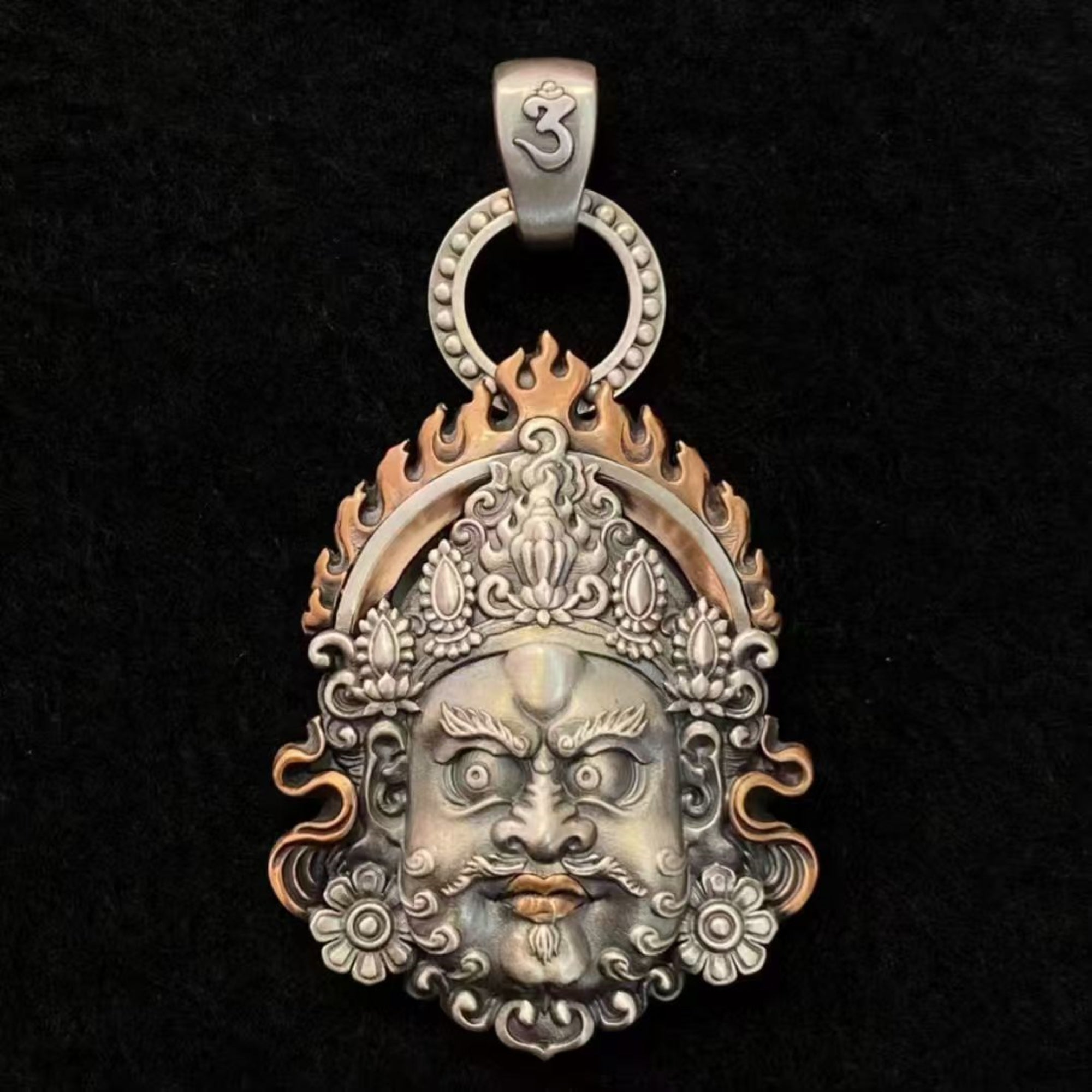 Tibetan Sterling Silver Wealth Deity Amulet Necklace