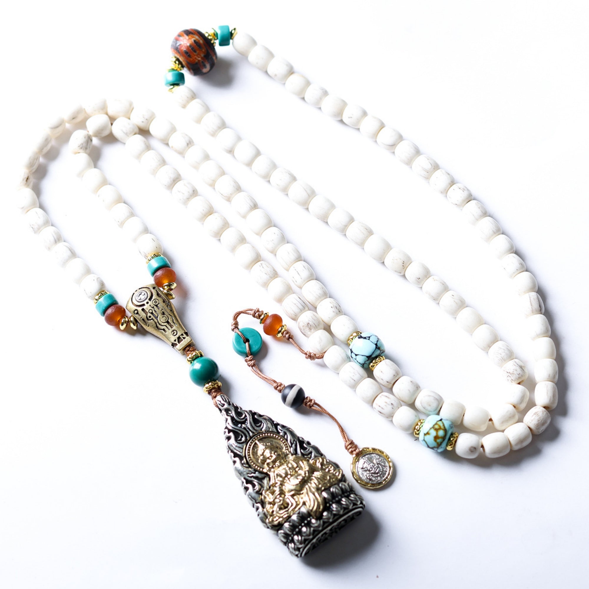 Tibetan Yak Bone Bead Yellow Jambhala Necklace
