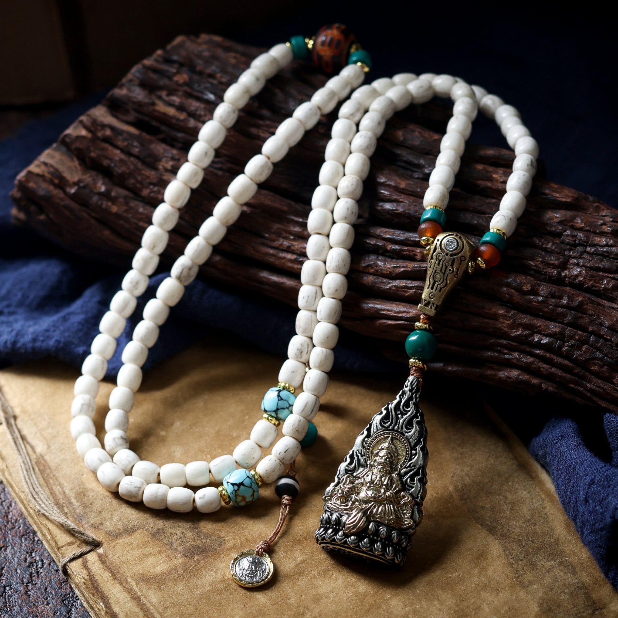Tibetan Yak Bone Bead Yellow Jambhala Necklace