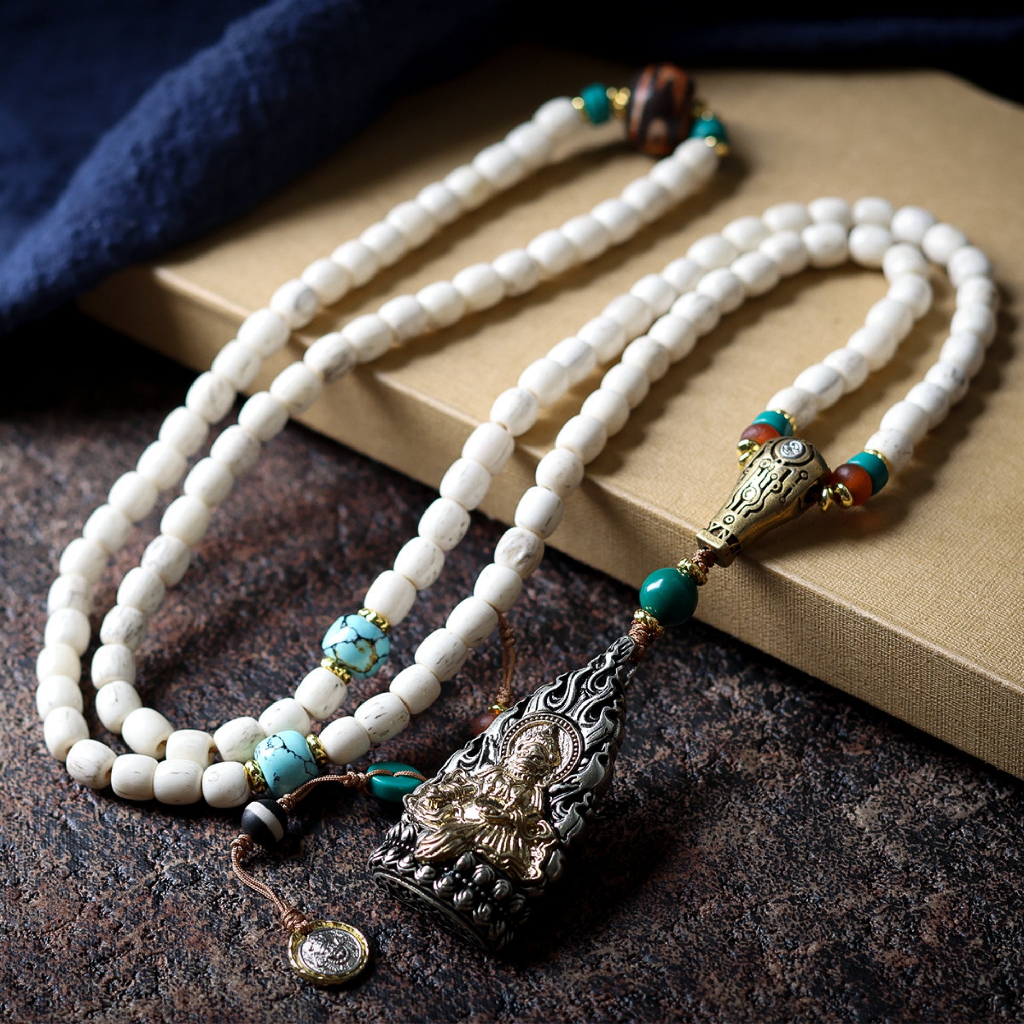 Tibetan Yak Bone Bead Yellow Jambhala Necklace