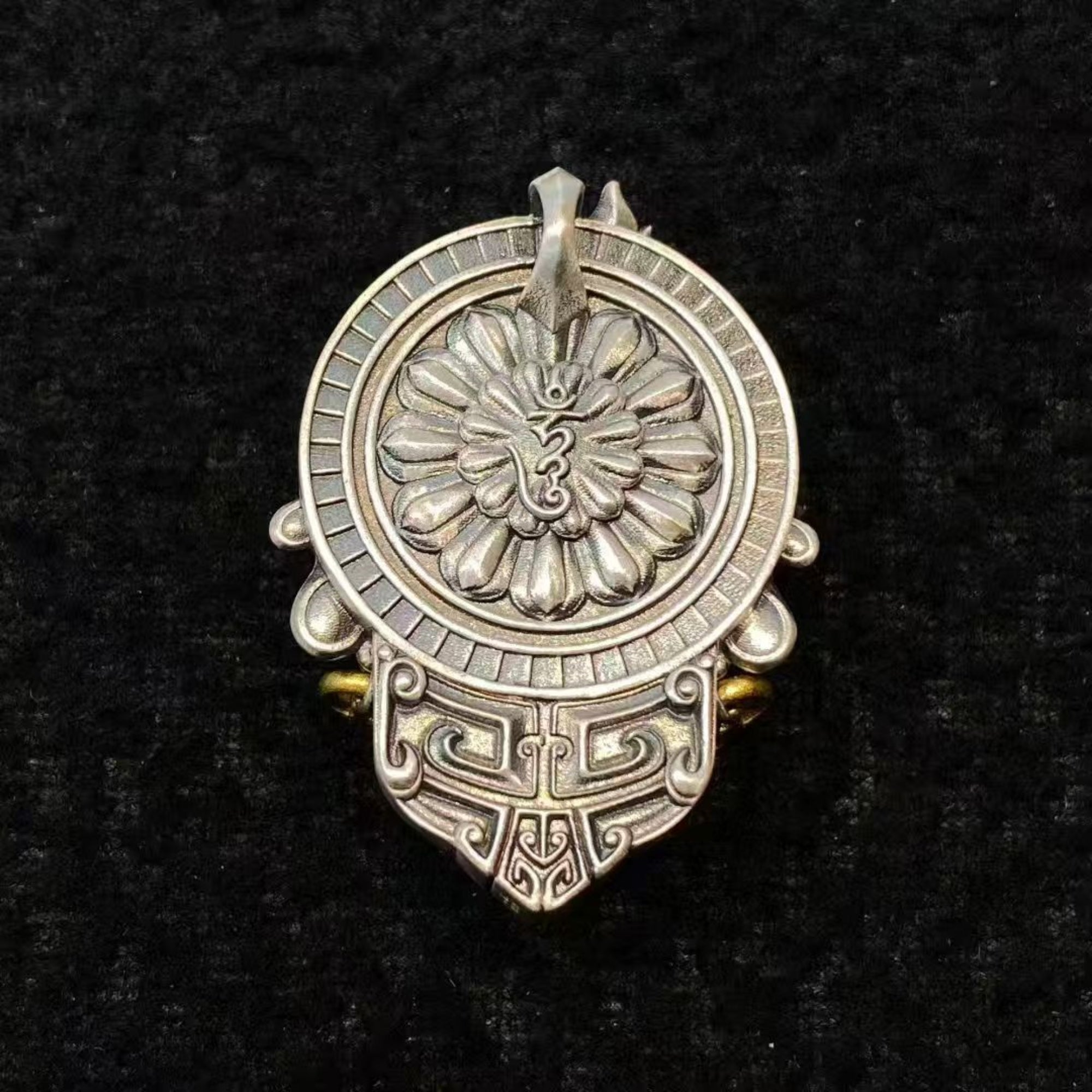 Tibetan Yamantaka (Vajrabhairava) Sterling Silver Crystal Enamel Amulet Pendant