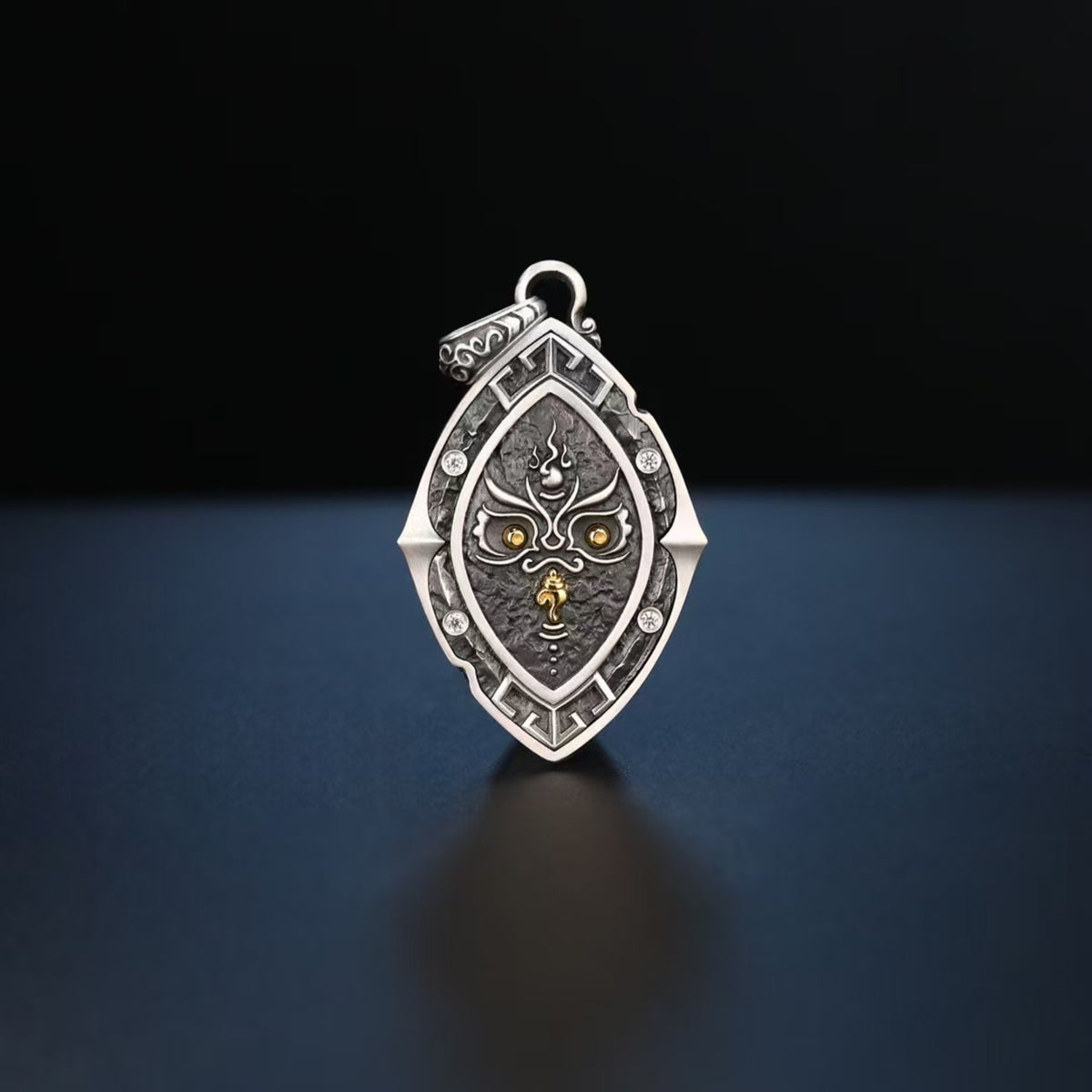 Tibetan Yellow Jambhala Gaze Silver Pendant Necklace