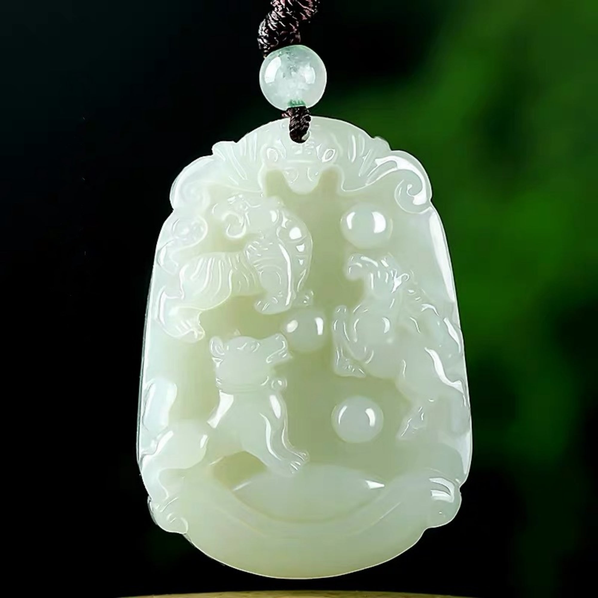 Natural Jade Zodiac Trine Lucky Charm Necklace